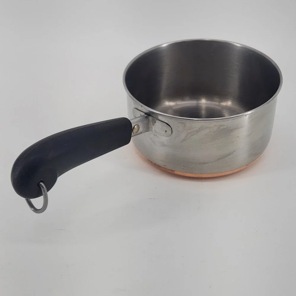 Revere Ware 1 Qt Saucepan Copper Bottom Stainless Steel Clinton IL USA Vintage